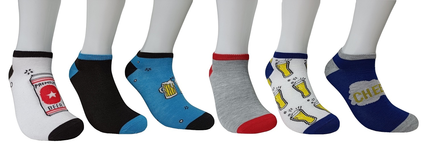 6pk beer pattern ankle socks