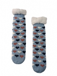 1pk blue with colorful hearts double layer slipper sock