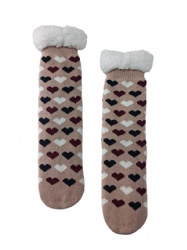 1pk dark pink with colorful hearts double layer slipper sock