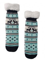 1pk grey reindeers double layer slipper sock