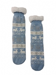 1pk light blue with ivory deers double layer slipper sock