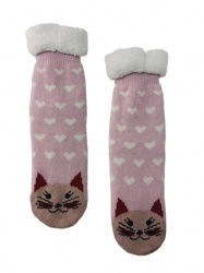 1pk light pink with cat head double layer slipper sock