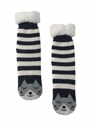 1pk lovely wolf face double layer slipper sock