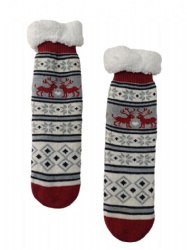 1pk red reindeers double layer slipper sock