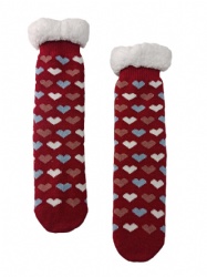 1pk red with colorful hearts double layer slipper sock