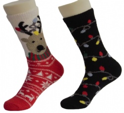 2pk Christmas reindeer pattern supersoft cozy crew socks