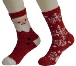 2pk Santa pattern cozy crew socks