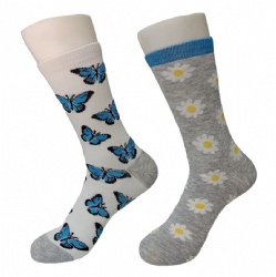 2pk butterfly flower pattern crew socks