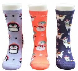 3pk Christmas animal pattern crew socks