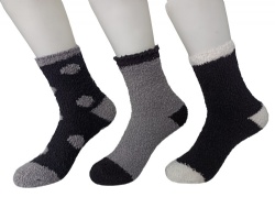 3pk black grey spots cozy ankle socks