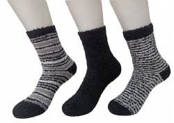 3pk black grey white stripes cozy ankle socks