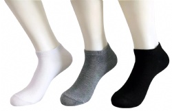 3pk black white grey basic solid ankle socks