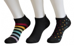 3pk black with colorful stripes dots ankle socks