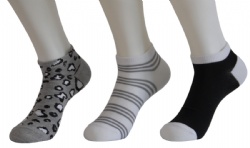 3pk black/white leopard pattern ankle socks