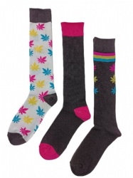 3pk maple leaves knee high socks