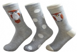 3pk owl design pattern crew socks