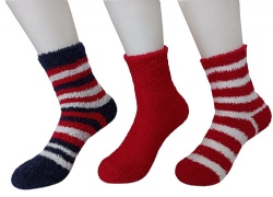 3pk red navy stripes cozy ankle socks