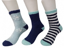 3pk snowflake and stripes cozy ankle socks