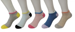 5pk marl color with contrast heel toe welt ankle socks